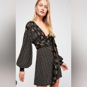 Free People Wonderland Printed Mini Dress Black Size M